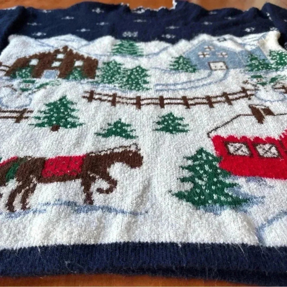 Vtg 80s Ugly Christmas Sweater Women Blue Snowflakes USA Made Sz S 100% Acrylic - Picture 5 of 9
